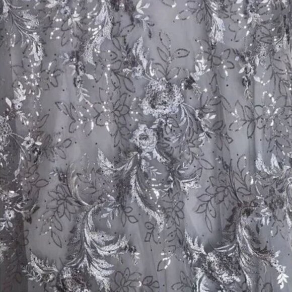 Floral Embroidered Sequin Illusion Boat Neck Long Sleeve Gown NWOT - Picture 6 of 7